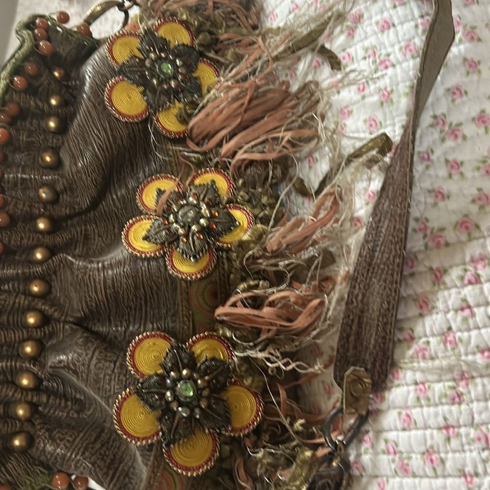 Vintage Mary Francis frame bag, textured leather gold hardware boho - Picture 2 of 8